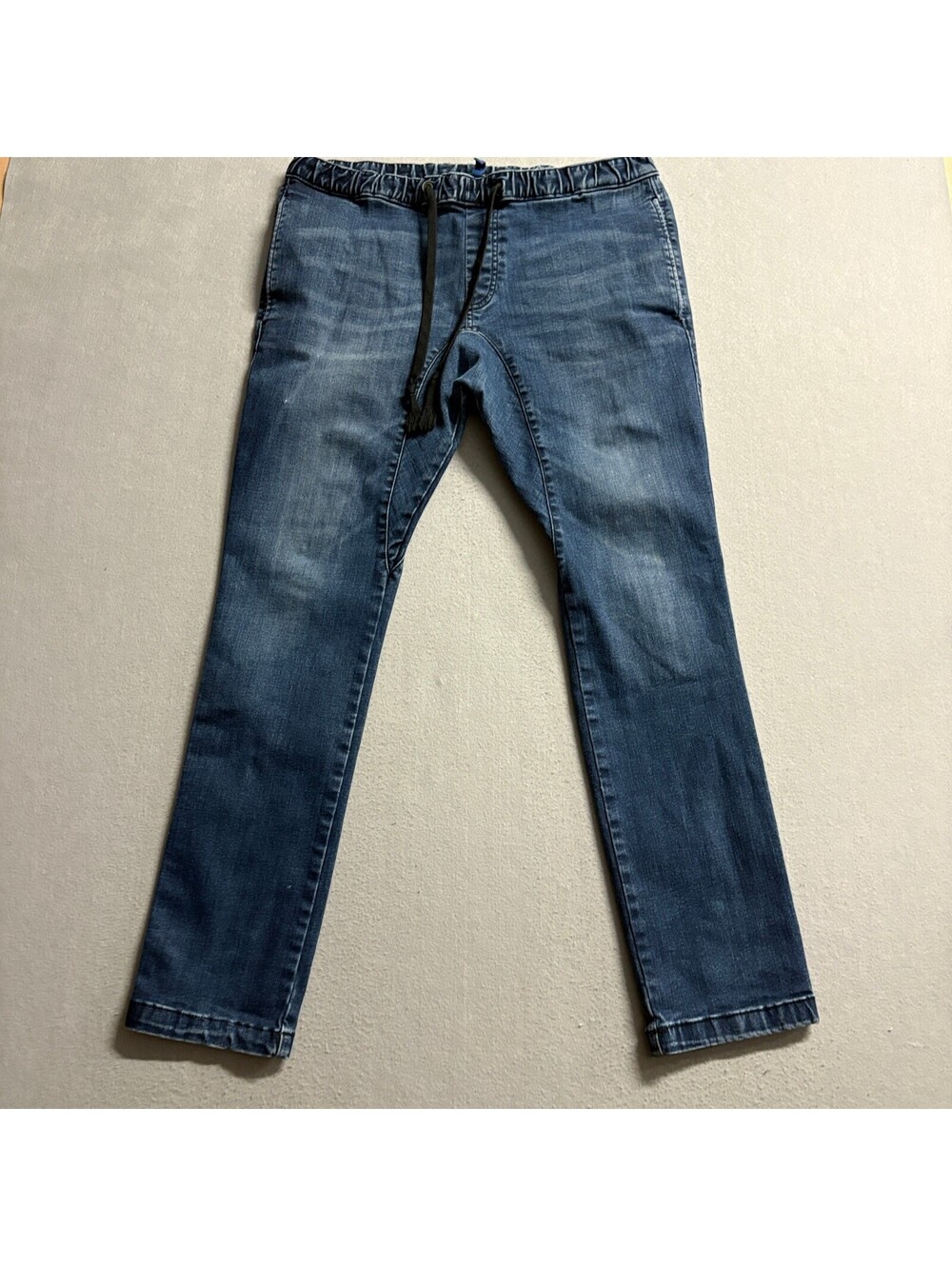 H&M Divided Mens Jogger Jeans Size 34 Blue Denim Elastic Drawstring Waist
